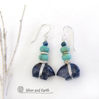 Lapis Zuni Bear Earrings with Turquoise - Southwest Spirit Animal Fetish Jewelry