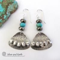 Sterling Silver Earrings with Turquoise & Pyrite - Tribal Southwest Jewelry