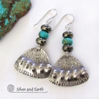 Sterling Silver Earrings with Turquoise & Pyrite - Tribal Southwest Jewelry