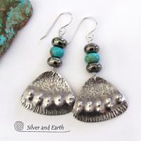 Sterling Silver Earrings with Turquoise & Pyrite - Tribal Southwest Jewelry