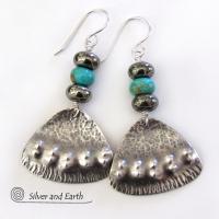 Sterling Silver Earrings with Turquoise & Pyrite - Tribal Southwest Jewelry