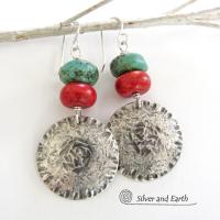 Sterling Silver Earrings with Turquoise & Red Coral - Modern Southwest Jewelry