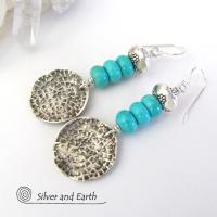 Sterling Silver Dangle Earrings with Turquoise Stones - Modern Southwest Jewelry