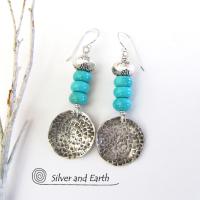 Sterling Silver Dangle Earrings with Turquoise Stones - Modern Southwest Jewelry