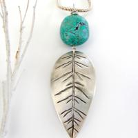 Sterling Silver Feather Necklace with Turquoise - Modern Southwestern Jewelry