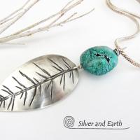 Sterling Silver Feather Necklace with Turquoise - Modern Southwestern Jewelry