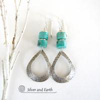 Turquoise & Sterling Silver Hoop Earrings - Chic Modern Sterling Silver Jewelry