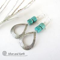Turquoise & Sterling Silver Hoop Earrings - Chic Modern Sterling Silver Jewelry