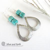 Turquoise & Sterling Silver Hoop Earrings - Chic Modern Sterling Silver Jewelry