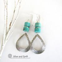 Turquoise & Sterling Silver Hoop Earrings - Chic Modern Sterling Silver Jewelry