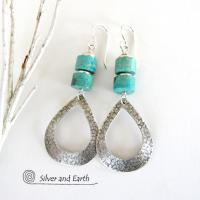 Turquoise & Sterling Silver Hoop Earrings - Chic Modern Sterling Silver Jewelry