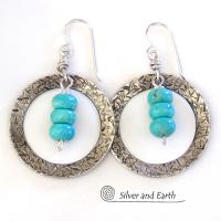 Sterling Silver Hoop Earrings with Turquoise Stones - Modern Silver Jewelry