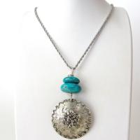 Turquoise Sterling Silver Pendant Necklace - Earthy Rustic Silver Jewelry