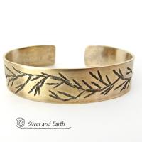 Gold Brass Cuff Bracelet with Twig Design - Modern Earthy Nature Jewelry