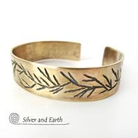 Gold Brass Cuff Bracelet with Twig Design - Modern Earthy Nature Jewelry