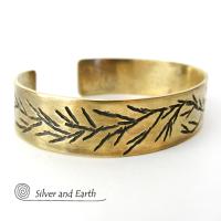 Gold Brass Cuff Bracelet with Twig Design - Modern Earthy Nature Jewelry