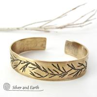 Gold Brass Cuff Bracelet with Twig Design - Modern Earthy Nature Jewelry