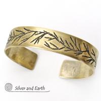 Gold Brass Cuff Bracelet with Twig Design - Modern Earthy Nature Jewelry