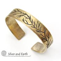 Gold Brass Cuff Bracelet with Twig Design - Modern Earthy Nature Jewelry