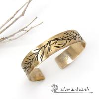 Gold Brass Cuff Bracelet with Twig Design - Modern Earthy Nature Jewelry