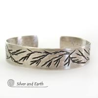 Modern Sterling Silver Cuff Bracelet with Twig Design - Earthy Nature Jewelry