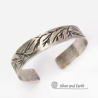 Modern Sterling Silver Cuff Bracelet with Twig Design - Earthy Nature Jewelry