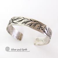 Modern Sterling Silver Cuff Bracelet with Twig Design - Earthy Nature Jewelry