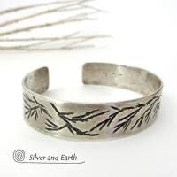 Modern Sterling Silver Cuff Bracelet with Twig Design - Earthy Nature Jewelry