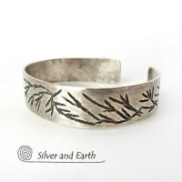 Modern Sterling Silver Cuff Bracelet with Twig Design - Earthy Nature Jewelry