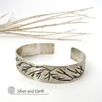Modern Sterling Silver Cuff Bracelet with Twig Design - Earthy Nature Jewelry