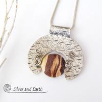 Zebra Jasper Sterling Silver Necklace - Unique Earthy Stone Jewelry