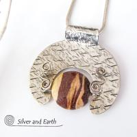 Zebra Jasper Sterling Silver Necklace - Unique Earthy Stone Jewelry