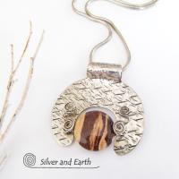 Zebra Jasper Sterling Silver Necklace - Unique Earthy Stone Jewelry