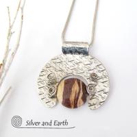 Zebra Jasper Sterling Silver Necklace - Unique Earthy Stone Jewelry