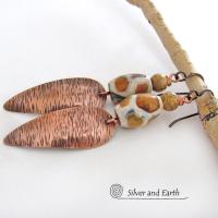 African Tribal Copper Earrings with Etched Agate Stones - African Style Jewelry