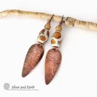 African Tribal Copper Earrings with Etched Agate Stones - African Style Jewelry