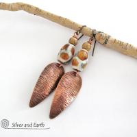 African Tribal Copper Earrings with Etched Agate Stones - African Style Jewelry