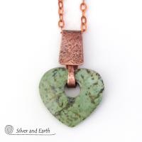 Heart Shaped African Turquoise Stone Necklace with Copper - Anniversary Gifts for Women