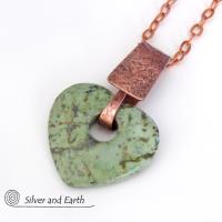 Heart Shaped African Turquoise Stone Necklace with Copper - Anniversary Gifts for Women