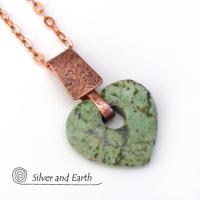 Heart Shaped African Turquoise Stone Necklace with Copper - Anniversary Gifts for Women