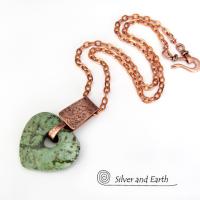 Heart Shaped African Turquoise Stone Necklace with Copper - Anniversary Gifts for Women