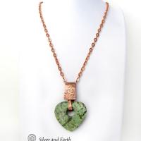 Heart Shaped African Turquoise Stone Necklace with Copper - Anniversary Gifts for Women
