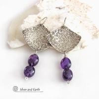 Sterling Silver Earrings with Purple Amethyst Gemstones - February Birthstone Jewelry Gifts for Women