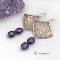 Sterling Silver Earrings with Purple Amethyst Gemstones - February Birthstone Jewelry Gifts for Women