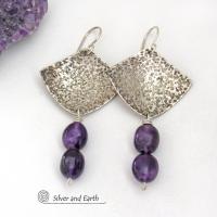 Sterling Silver Earrings with Purple Amethyst Gemstones - February Birthstone Jewelry Gifts for Women