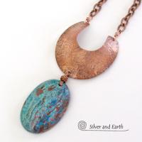 Aqua Jasper Necklace with Hand Forged Copper - Natural Stone Jewelry