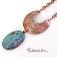 Aqua Jasper Necklace with Hand Forged Copper - Natural Stone Jewelry