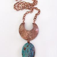 Aqua Jasper Necklace with Hand Forged Copper - Natural Stone Jewelry