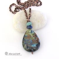 Azurite Malachite Stone Pendant Necklace - Natural Semiprecious Stone Jewelry