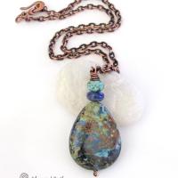 Azurite Malachite Stone Pendant Necklace - Natural Semiprecious Stone Jewelry